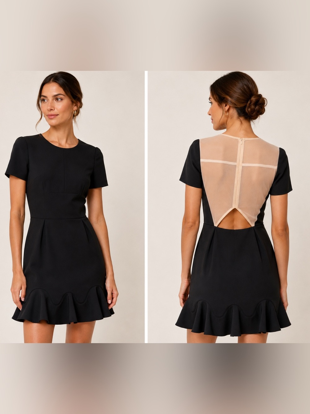 Tibi Agathe Black Nude Silk Cutout Ruffle Dress NWT Size 8